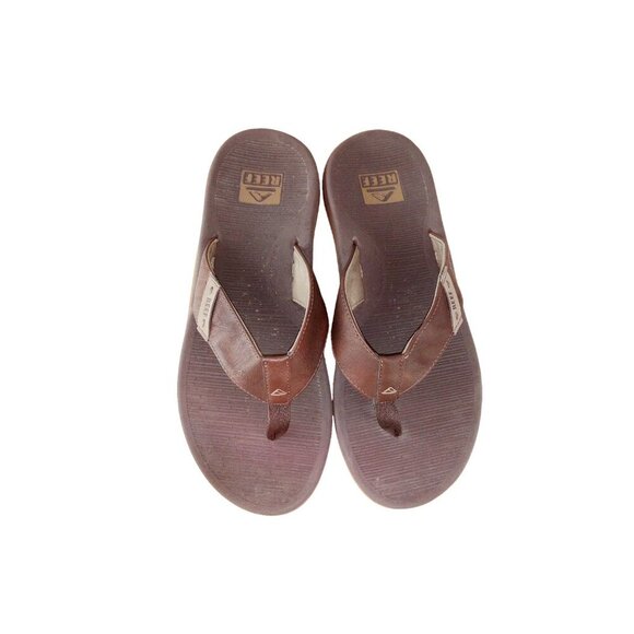 Reef Santa Ana Mens Sandals Brown Thong Leather Strap Beach Slip On Size 12 - Picture 2 of 7